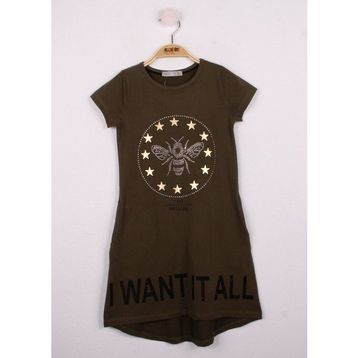 Toontoy I Want It All Baskılı Haki Kız Çocuk Elbise