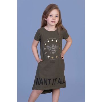 Toontoy I Want It All Baskılı Haki Kız Çocuk Elbise