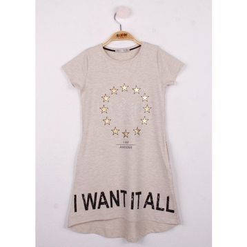 Toontoy I Want It All Baskılı Kahverengi Kız Çocuk Elbise