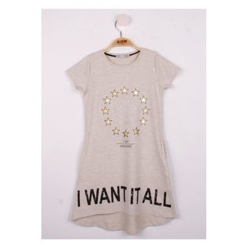 Toontoy I Want It All Baskılı Kahverengi Kız Çocuk Elbise