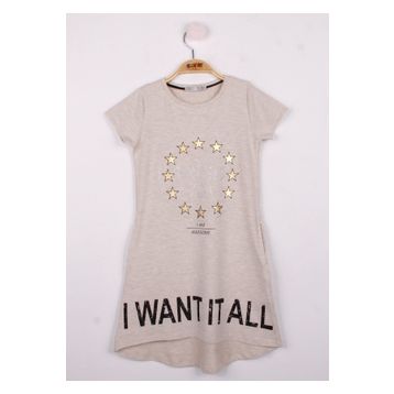 Toontoy I Want It All Baskılı Kahverengi Kız Çocuk Elbise