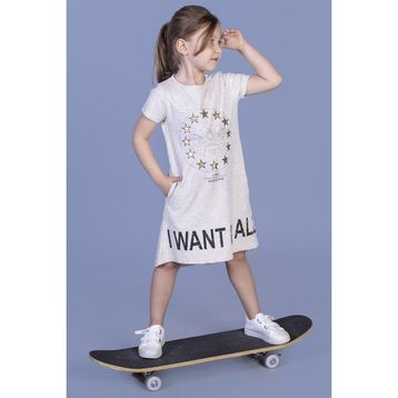 Toontoy I Want It All Baskılı Kahverengi Kız Çocuk Elbise