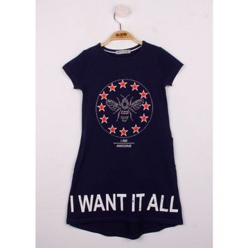 Toontoy I Want It All Baskılı Lacivert Kız Çocuk Elbise