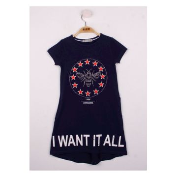 Toontoy I Want It All Baskılı Lacivert Kız Çocuk Elbise