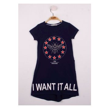 Toontoy I Want It All Baskılı Lacivert Kız Çocuk Elbise
