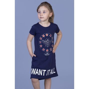 Toontoy I Want It All Baskılı Lacivert Kız Çocuk Elbise