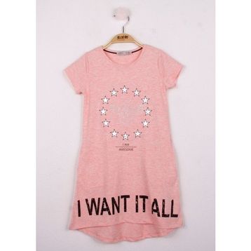 Toontoy I Want It All Baskılı Pembe Melanj Kız Çocuk Elbise