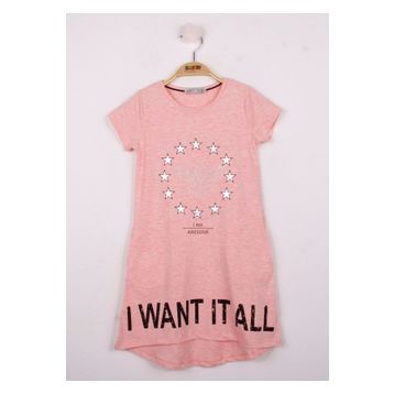 Toontoy I Want It All Baskılı Pembe Melanj Kız Çocuk Elbise