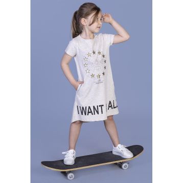 Toontoy I Want It All Baskılı Pembe Melanj Kız Çocuk Elbise