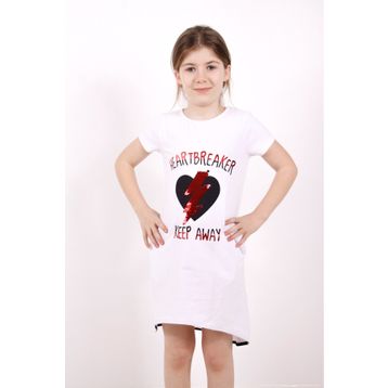 Toontoy K-136 6 Yaş Beyaz Keep Away Baskı Kız Çocuk Elbise