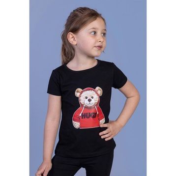 Toontoy Kids Ayıcık Baskılı Siyah Kız Çocuk T-shirt