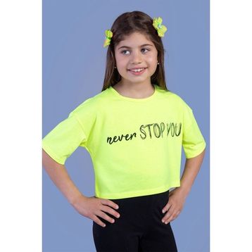 Toontoy Kids Baskılı Düşük Kol Crop Sarı Kız Çocuk T-shirt