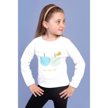 Toontoy Kids Baskılı Kol Ucu Lastikli Sırtı Nakış Detaylı Ekru Kız Çocuk T-shirt
