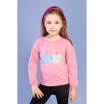 Toontoy Kids Baskılı Kol Ucu Lastikli Sırtı Nakış Detaylı Gül Kurusu Kız Çocuk T-shirt