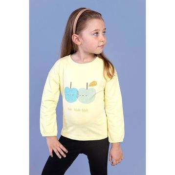 Toontoy Kids Baskılı Kol Ucu Lastikli Sırtı Nakış Detaylı Sarı Kız Çocuk T-shirt