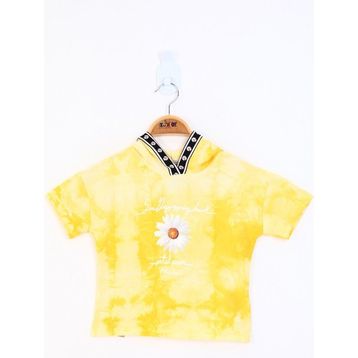 Toontoy Kids Batik Desenli Papatya Baskılı Sarı Kız Çocuk T-shirt