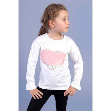Toontoy Kids Düşük Kol Garni Detaylı Baskılı Ekru Kız Çocuk T-shirt
