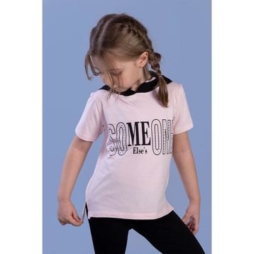 Toontoy Kids Kapüşonlu Taş İşlemeli Baskılı Pudra Kız Çocuk T-shirt