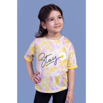 Toontoy Kids Kız Çocuk Batik Desenli Sarı Baskılı Kız Çocuk T-shirt