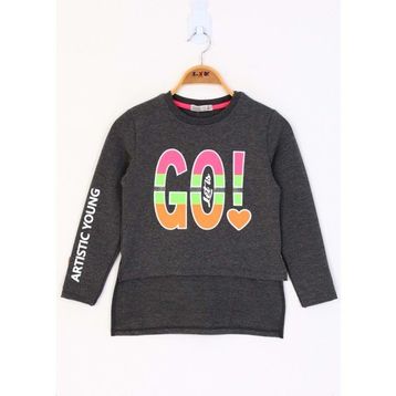Toontoy Kids Letis Go Baskılı Antrasit Melanj Kız Çocuk T-shirt