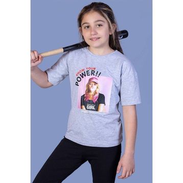 Toontoy Kids Power Baskılı Gri Melanj Kız Çocuk T-shirt