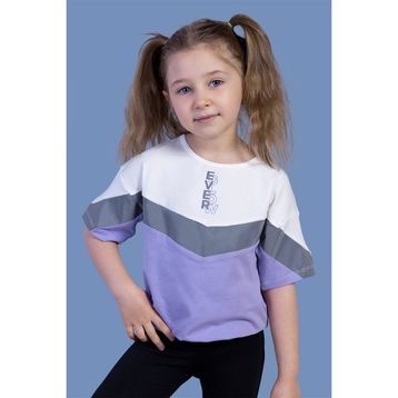 Toontoy Kids Reflektör Detaylı Garnili Lila Kız Çocuk T-shirt