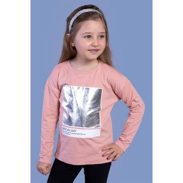 Toontoy Kids Varak Baskılı Somon Kız Çocuk T-shirt