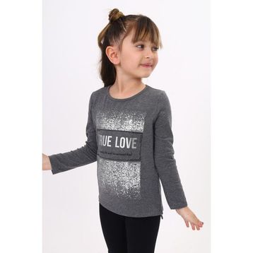 Toontoy Kids Varak Baskılı Taş İşlemeli Antrasit Melanj Kız Çocuk T-shirt