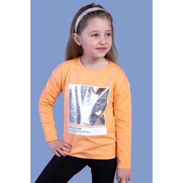Toontoy Kids Varak Baskılı Turuncu Kız Çocuk T-shirt