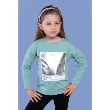 Toontoy Kids Varak Baskılı Yeşil Kız Çocuk T-shirt