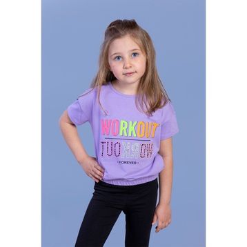 Toontoy Kids Workout Baskılı Taş İşlemeli Lila Kız Çocuk T-shirt