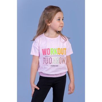 Toontoy Kids Workout Baskılı Taş İşlemeli Pembe Kız Çocuk T-shirt