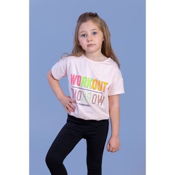 Toontoy Kids Workout Baskılı Taş İşlemeli Pudra Kız Çocuk T-shirt