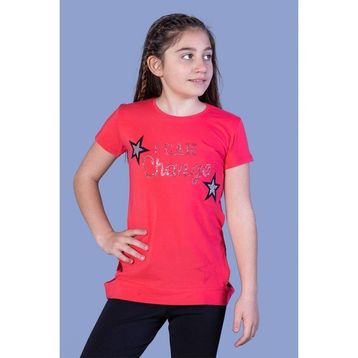 Toontoy Kids Yıldız Baskılı Taş İşlemeli Nar Çiçeği Kız Çocuk T-shirt