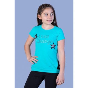 Toontoy Kids Yıldız Baskılı Taş İşlemeli Turkuaz Kız Çocuk T-shirt