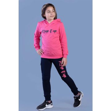 Toontoy Kız Çocuk Kapüşonlu Baskılı Eşofman Takımı