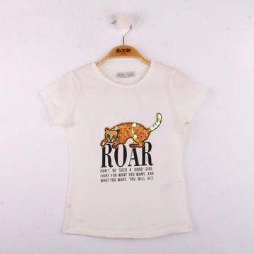 Toontoy Leopar Baskılı Pullu Ekru Kız Çocuk T-shirt