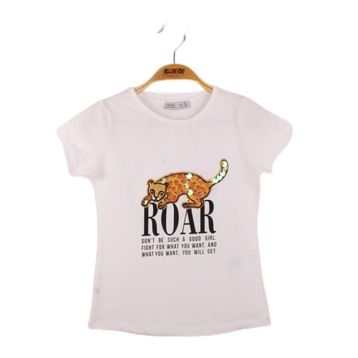 Toontoy Leopar Baskılı Pullu Ekru Kız Çocuk T-shirt