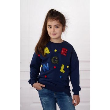 Toontoy Renkli Angel Nakışlı Lacivert Kız Çocuk Sweatshirt