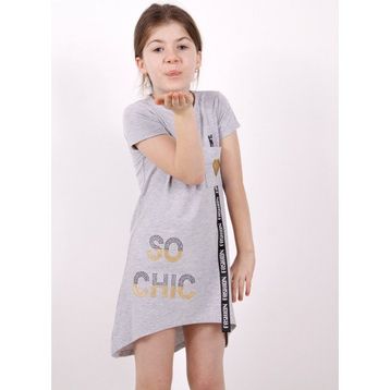 Toontoy So Chıc Baskılı Gri Melanj Kız Çocuk Elbise