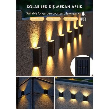 Toptan Bulurum 4 Ledli Solar Çift Taraflı Duvar Lambası Güneş Enerjili Aydınlatma Dekorasyon Işık Aplik