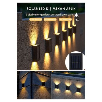 Toptan Bulurum 4 Ledli Solar Çift Taraflı Duvar Lambası Güneş Enerjili Aydınlatma Dekorasyon Işık Aplik