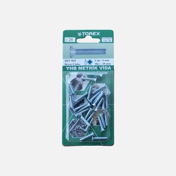 Torex DIN 965 YHB 4x20 mm Küt Uçlu Metrik Vida