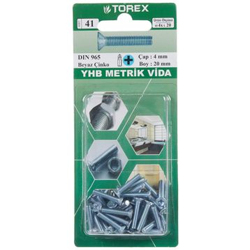 Torex DIN 965 YHB 4x20 mm Küt Uçlu Metrik Vida