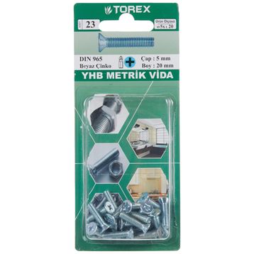 Torex DIN 965 YHB 5x20 mm Küt Uçlu Metrik Vida