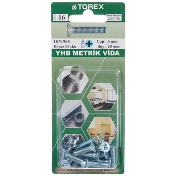 Torex DIN 965 YHB 6x20 mm Küt Uçlu Metrik Vida