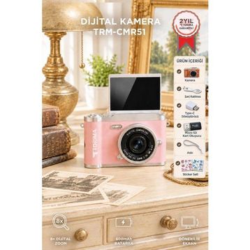 Torima CMR-51 48 MP 1080p Full HD Pembe Retro Vlog Kamerası