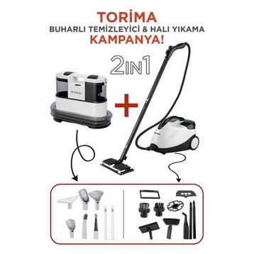 Torima CX-002B Beyaz Halı ve Koltuk Yıkama Makinesi + CB-08C Çok Fonksiyonlu Buharlı Temizleyici