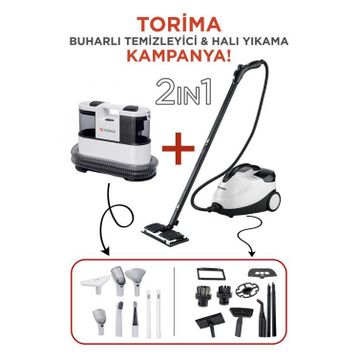 Torima CX-002B Beyaz Halı ve Koltuk Yıkama Makinesi + CB-08C Çok Fonksiyonlu Buharlı Temizleyici