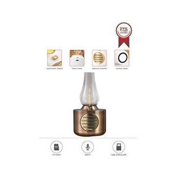 Torima D53 Bakır Altın Vintage Gaz Lambası Taşınabilir Bluetooth Speaker